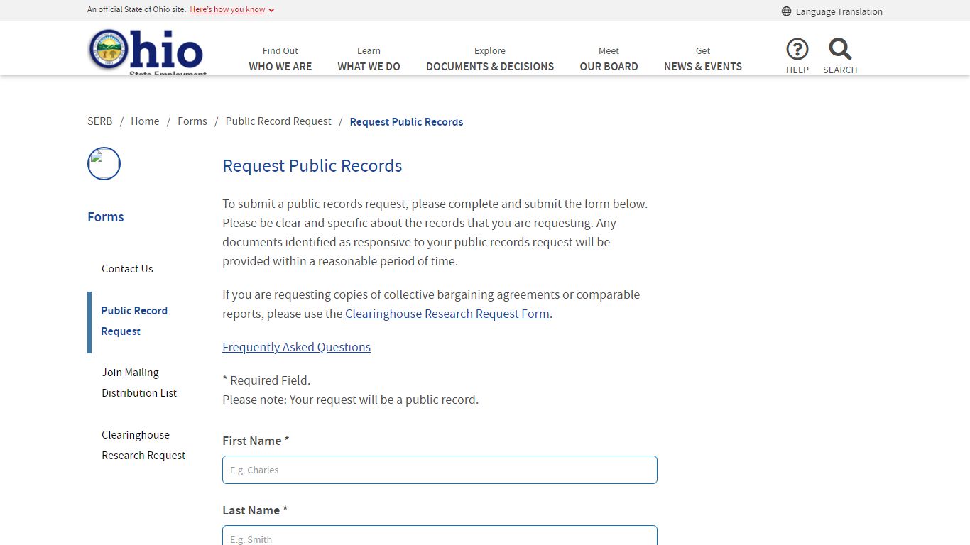 Request Public Records - Ohio